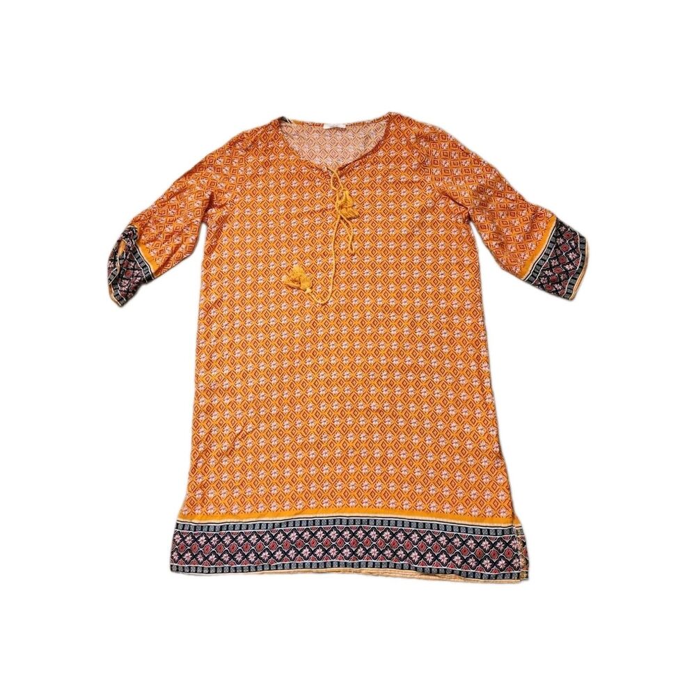 NWOT IT Casual Dress Boho Tassel V Neck Orange Floral Cover Up Sundress Sz L